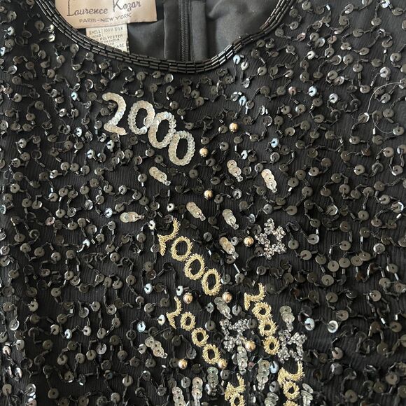 VTG Sz L Lawrence Kazar Silk Sequined New Years 2000 top shoulder pads y2k - Picture 11 of 16